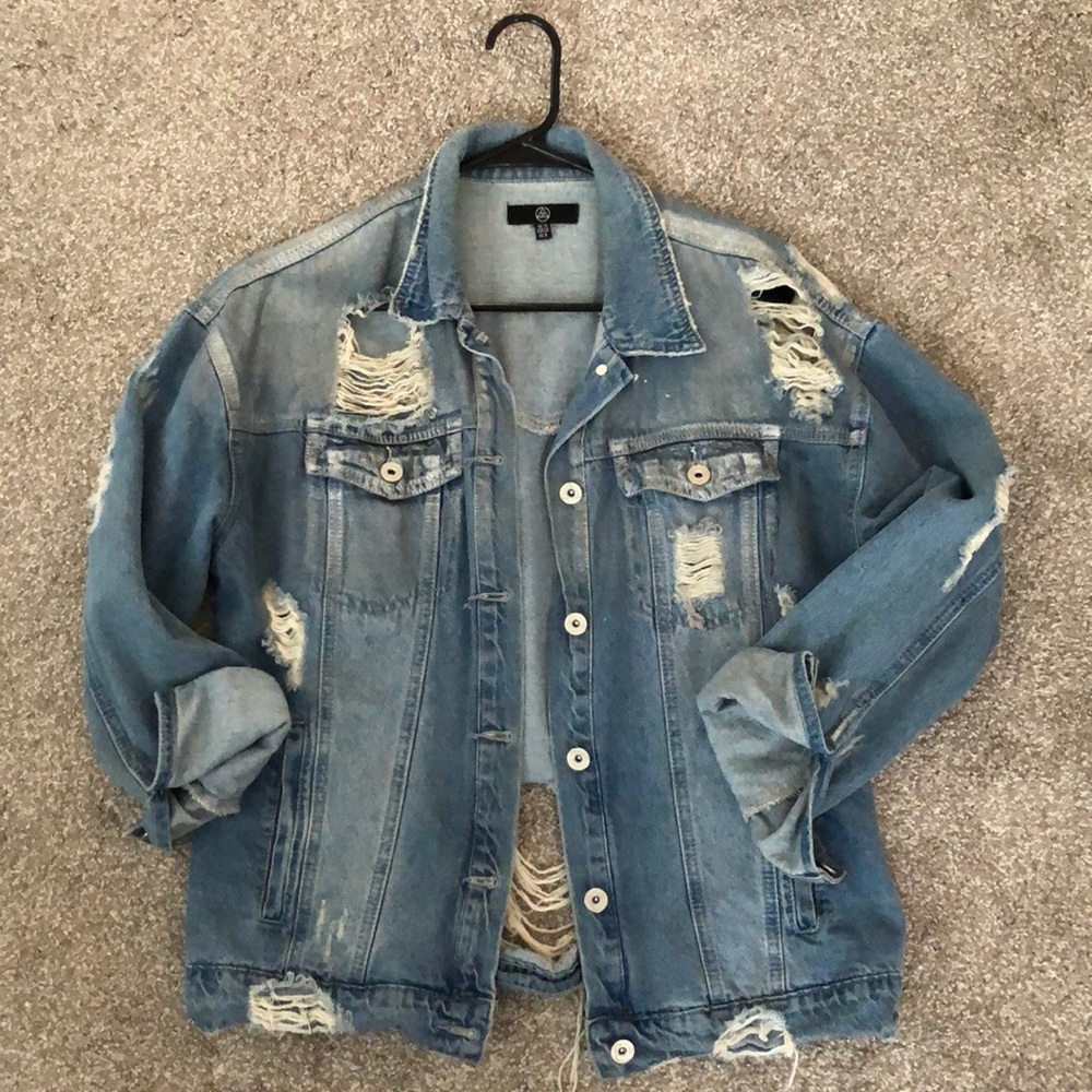 Distressed jean jacket